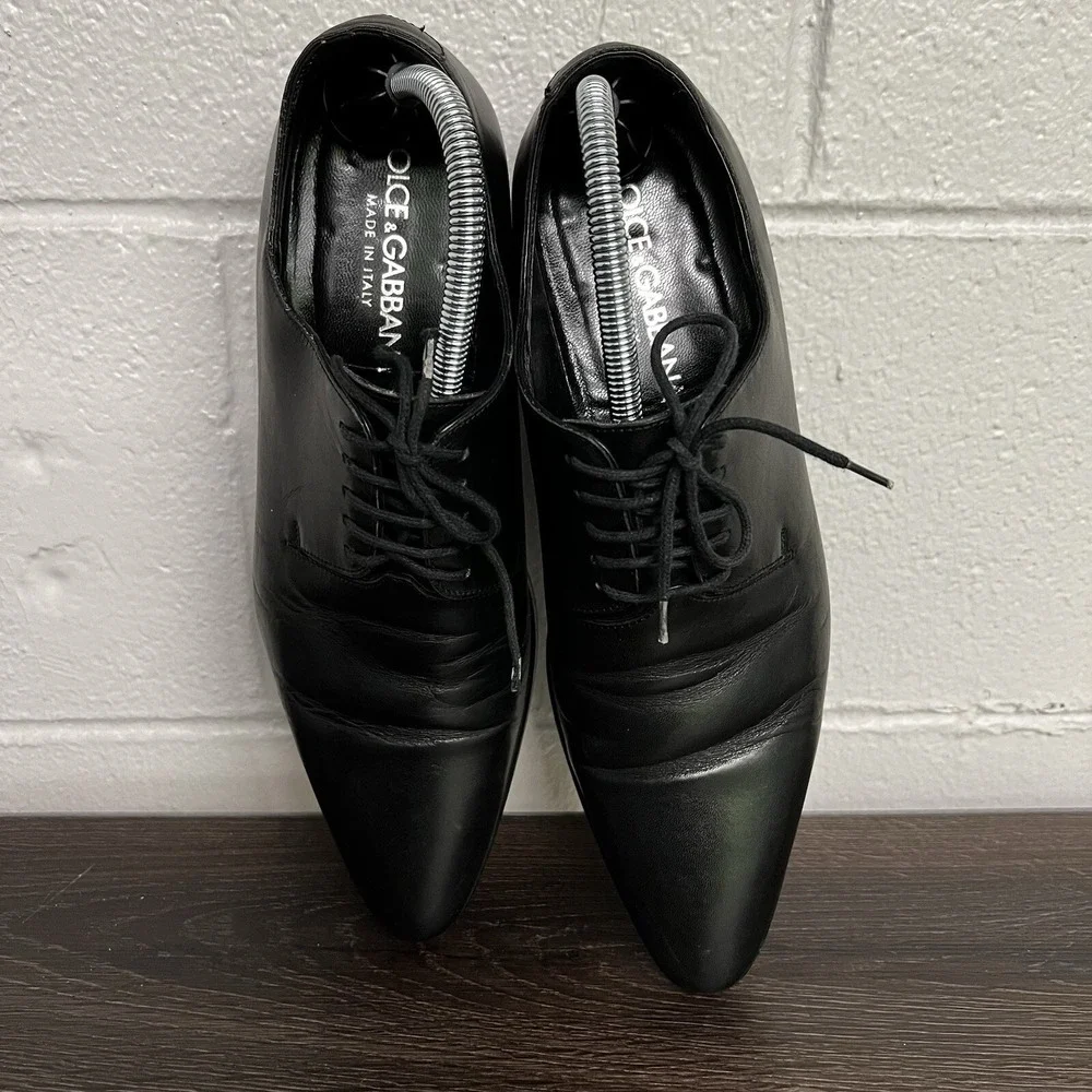 DOLCE & GABBANA Mens Lace Up Black Leather Dress Shoes Size 6